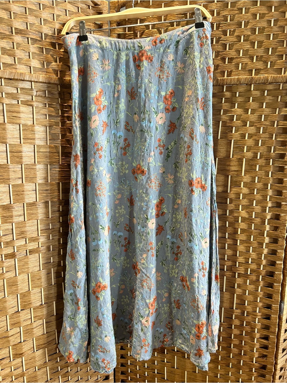 Blue Floral Double Side Slit Boho Midi Skirt Natural Life Medium
